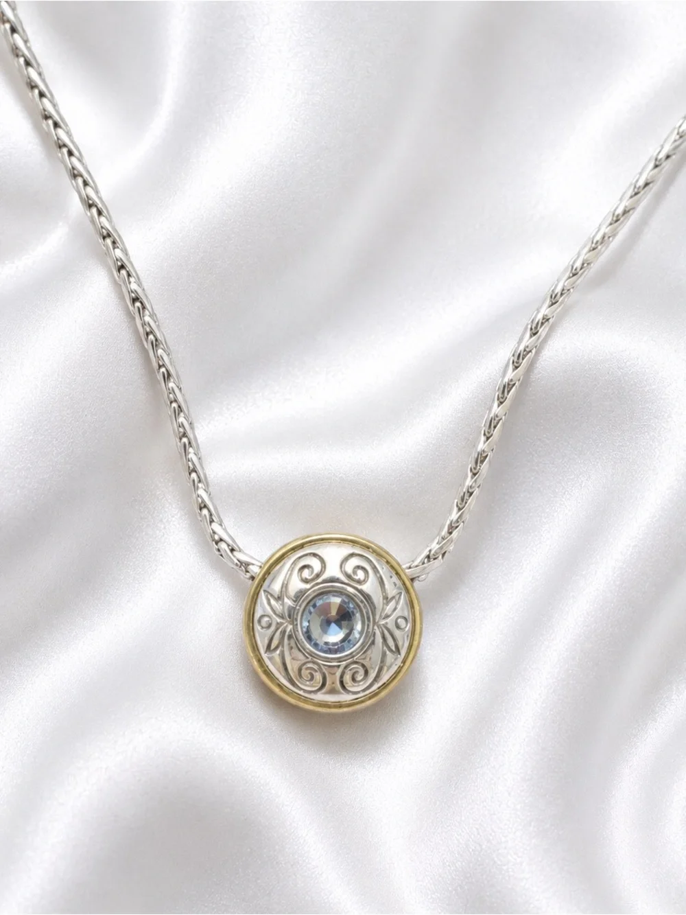 BRIGHTON Blue Crystal Round Decorative Bezel Slide Necklace 17